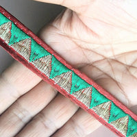 Thumbnail for Red, Green And Bronze Thread Triangle Embroidery One Yard Lace Trim 18mm Wide - 200317L303