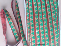 Thumbnail for Red, Green And Bronze Thread Triangle Embroidery One Yard Lace Trim 18mm Wide - 200317L303