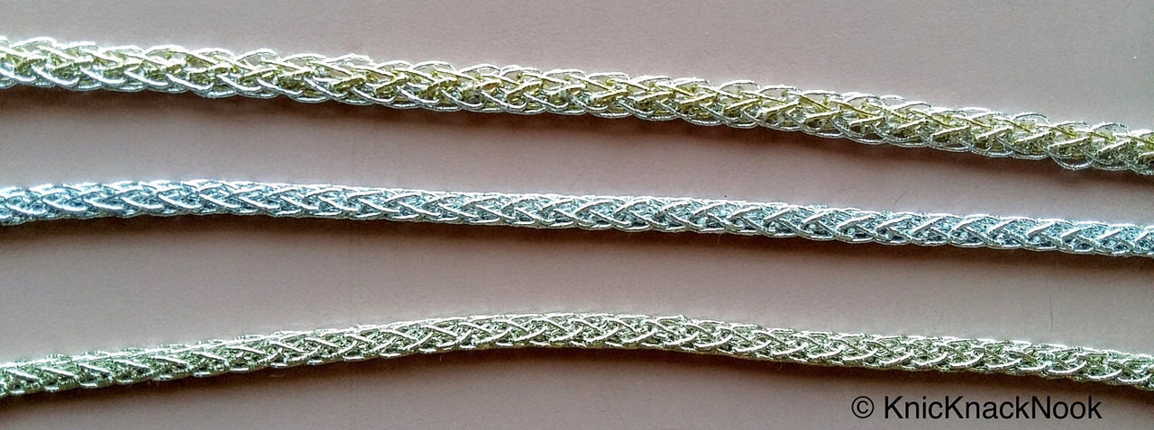 Thread Lace Trim In Gold / Silver / Silver - Gold , Approx. 5mm wide, Braided Gimp Trim
