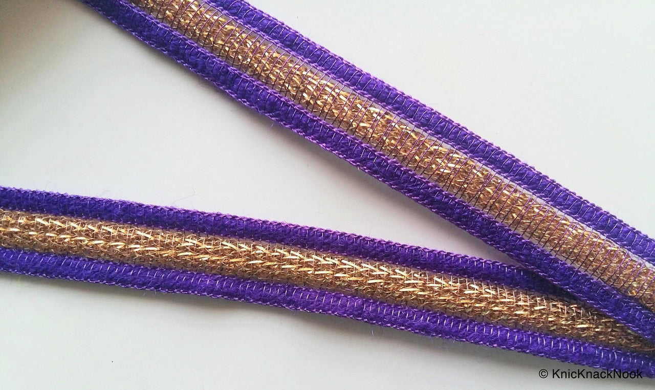 Purple And Gold Thread Lace Trim, Approx. 14mm wide - 200317L224
