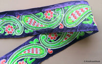 Thumbnail for Blue / Pink Fabric Trim With Green, Pink And White Floral Embroidery, 68mm wide - 200317L510/11