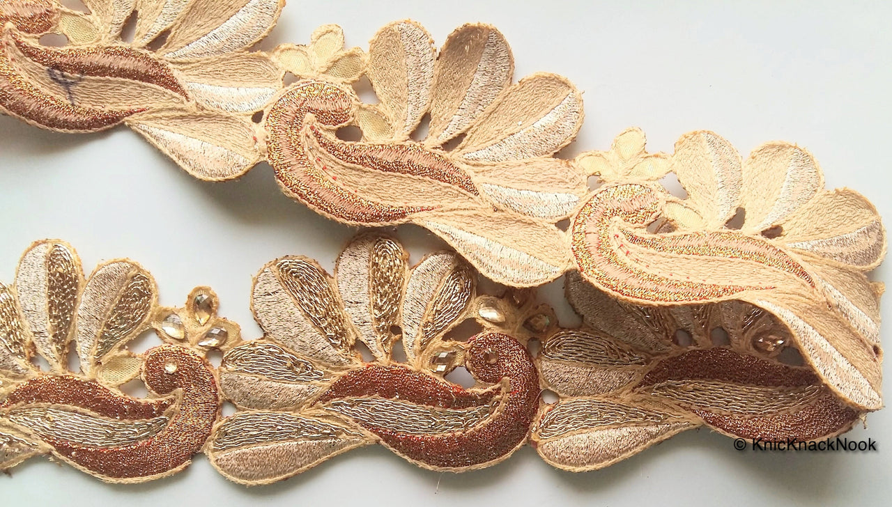 Gold Shimmer Peacock Pattern Trim, 55mm wide - 200317L214