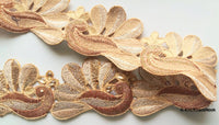 Thumbnail for Gold Shimmer Peacock Pattern Trim, 55mm wide - 200317L214
