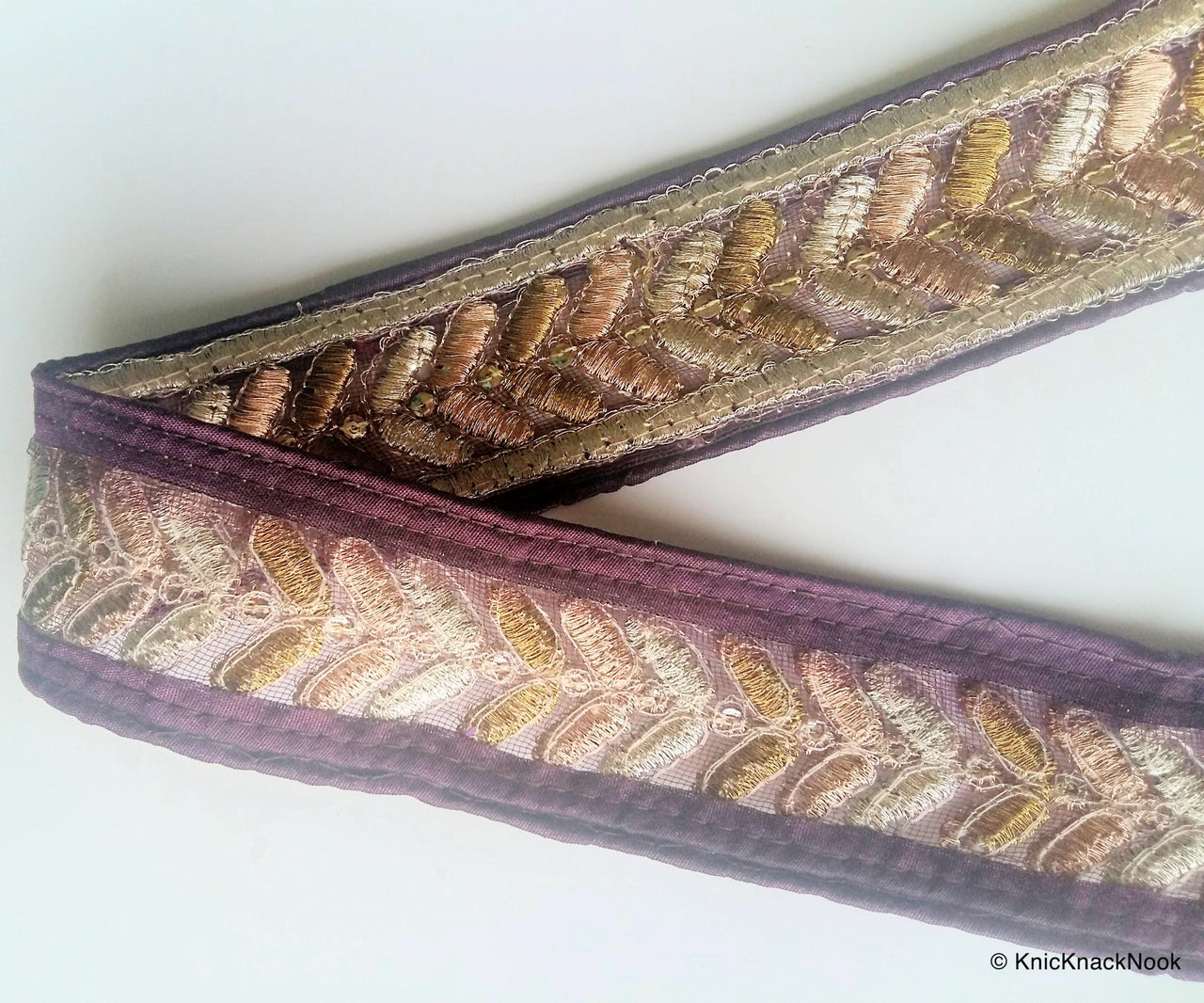 Yellow / Purple / Fuchsia Pink / Black Silk Fabric Trim With Gold Embroidery - 200317L274/75/76/77