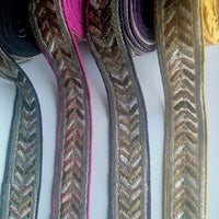 Thumbnail for Yellow / Purple / Fuchsia Pink / Black Silk Fabric Trim With Gold Embroidery - 200317L274/75/76/77
