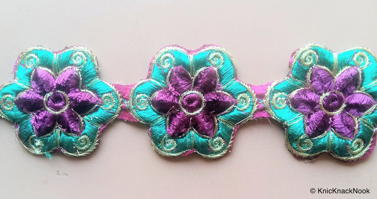 Green, Purple And Gold / Fuchsia Pink, Indigo And Gold Floral Trim - 200317L264/65