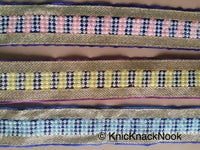 Thumbnail for Velvet Fabric Trim, Pink And Silver Trim With FlatBack Beads Lattice, Approx. 50mm wide