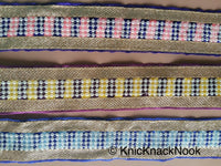 Thumbnail for Mauve, Yellow, Silver And White Trim With FlatBack Beads Lattice On Velvet Fabric Trim