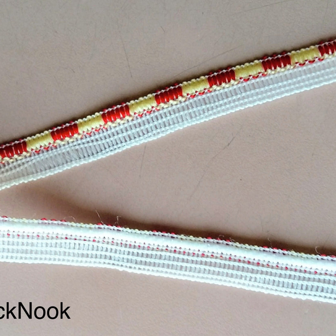 Wholesale Off White, Yellow And Red Trim, 9 Yard Lace