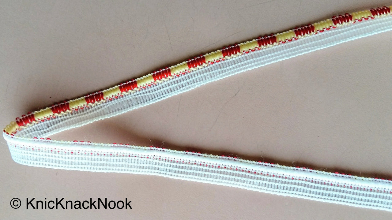 Off White, Yellow And Red Trim, One Yard Lace