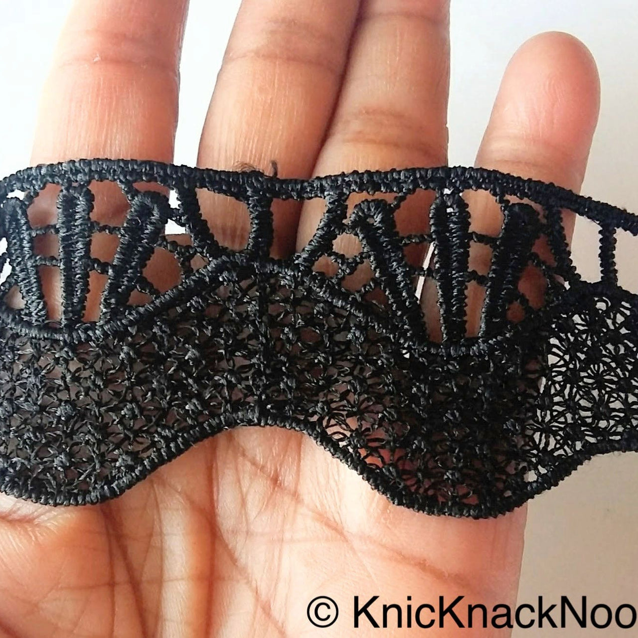 Black Embroidery Thread Cotton Lace Trim, Approx. 50 mm Wide