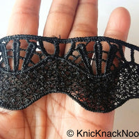 Thumbnail for Black Embroidery Thread Cotton Lace Trim, Approx. 50 mm Wide