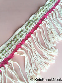 Thumbnail for Beige, Fuchsia Pink And Green Crochet Cotton Trim
