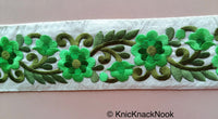 Thumbnail for Beige Fabric Trim With Green Floral Embroidery, 56mm wide