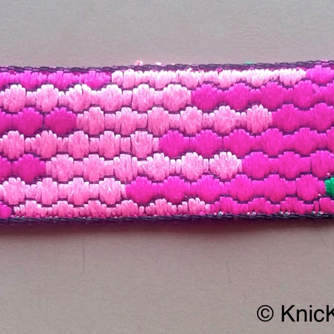Fuchsia, Pink And Green Trim, Embroidered Trim