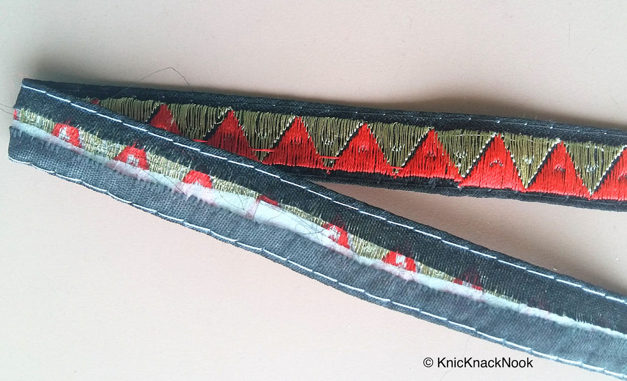 Red, Black And Bronze Thread Triangle Embroidery Trim