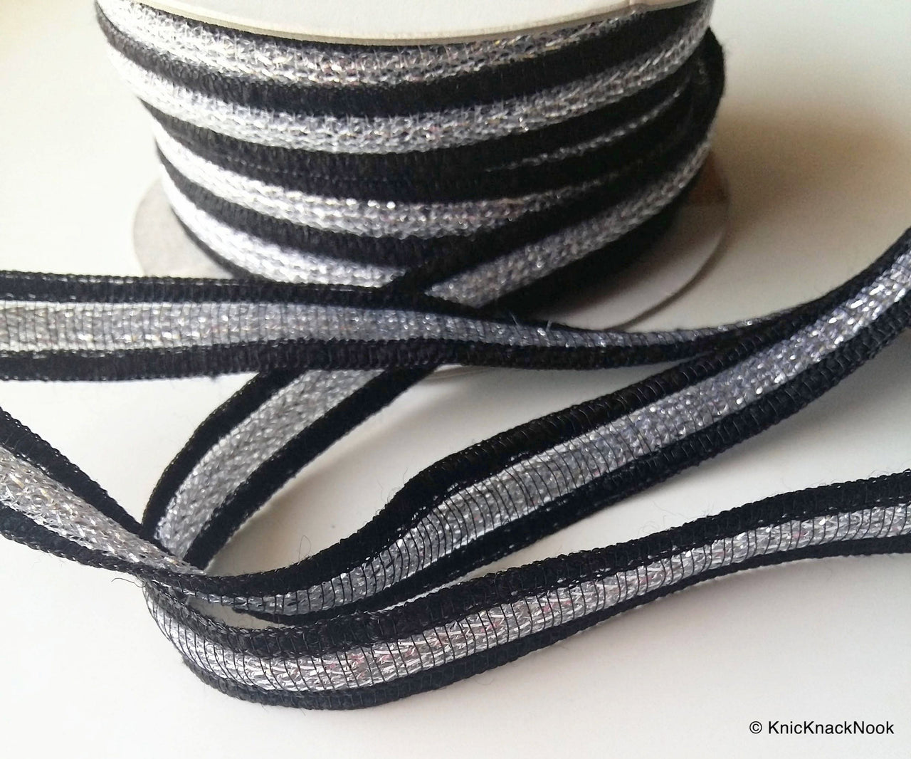 Black And Silver Thread Lace Trim, Approx. 14mm wide - 200317L229