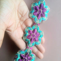 Thumbnail for Green, Purple And Gold / Fuchsia Pink, Indigo And Gold Floral Trim - 200317L264/65