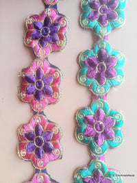 Thumbnail for Green, Purple And Gold / Fuchsia Pink, Indigo And Gold Floral Trim - 200317L264/65Trim