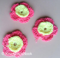 Thumbnail for Pink And Yellow Crochet Flower Appliqué x 3 - 200317A115E