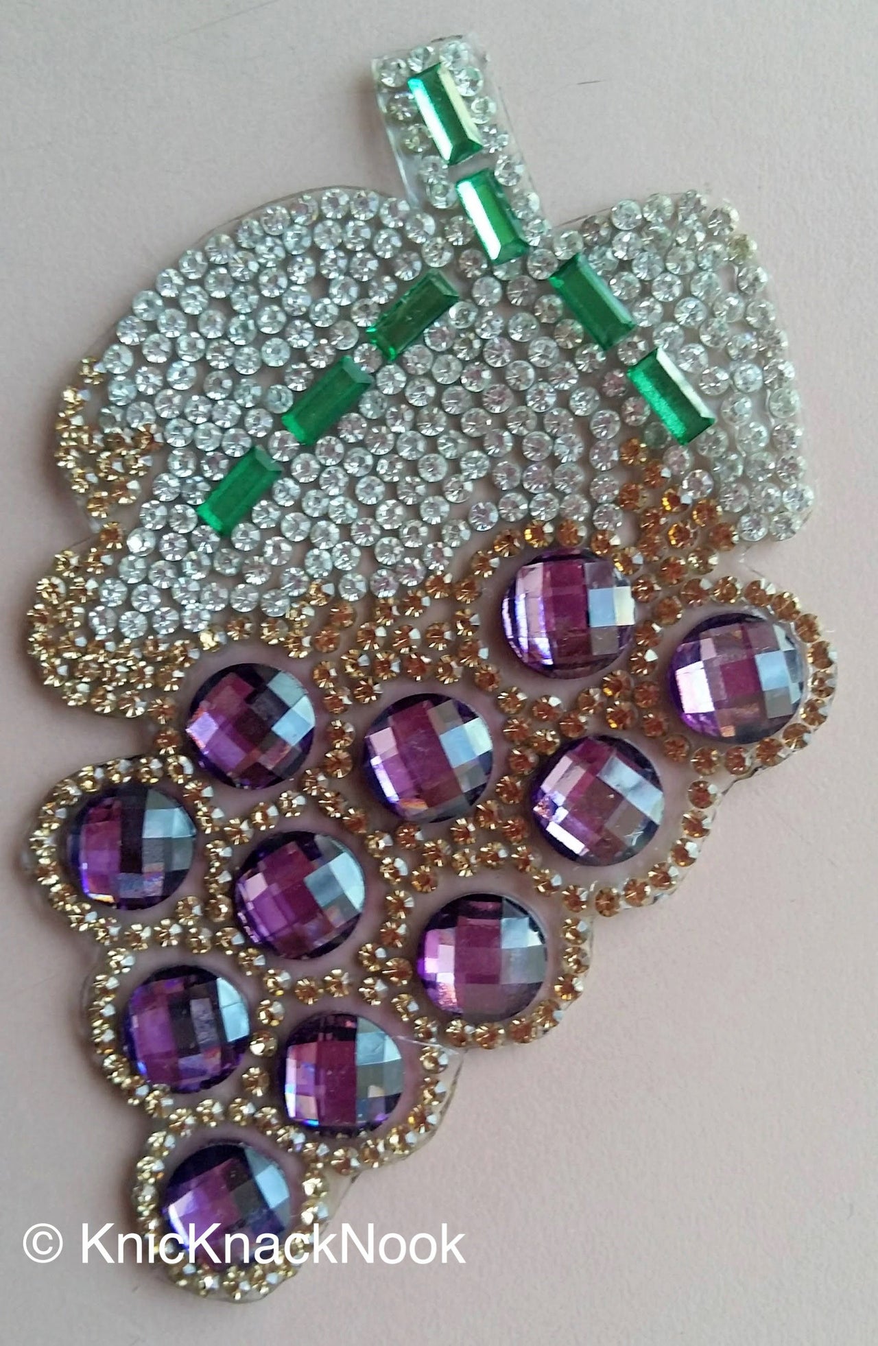 Silver, Gold, Green And Purple Rhinestones Applique. Bunch Of Grapes Patch