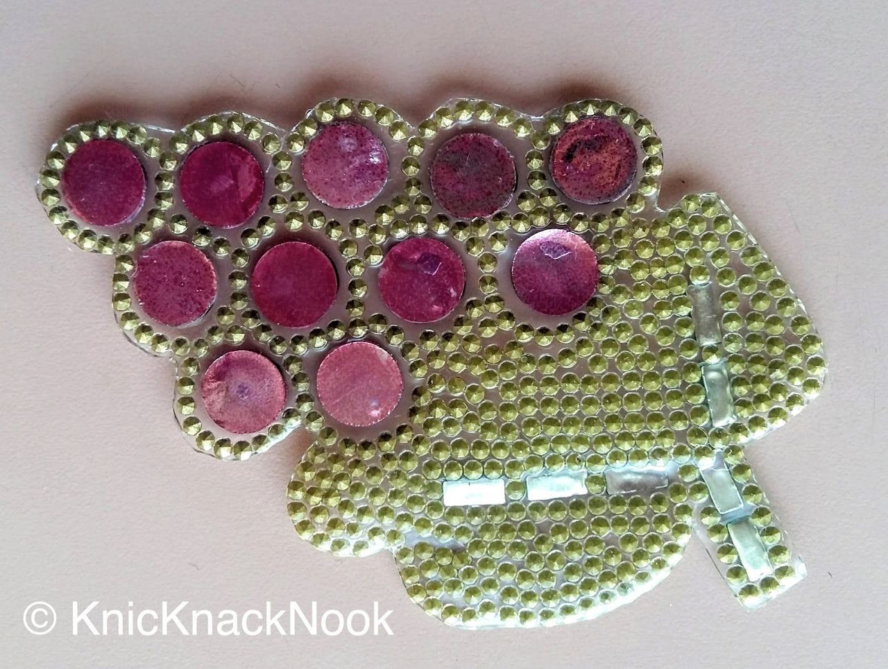 Silver, Gold, Green And Purple Rhinestones Applique. Bunch Of Grapes Patch
