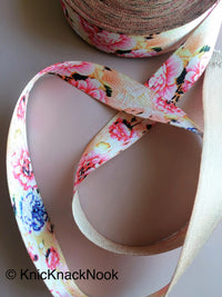 Thumbnail for Beige, Pink, Blue and Brown Print Floral Fabric Trim