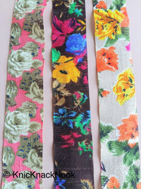 Thumbnail for Yellow & Orange Bhagalpuri Silk Trim Floral Designs Decorative Craft Ribbon Giftwrapping Ribbon Fashion Trim Costume Trim, Trim By 4 Yards