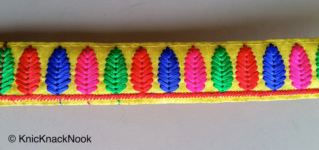 Yellow Trim With Green, Blue, Pink And Red Embroidery