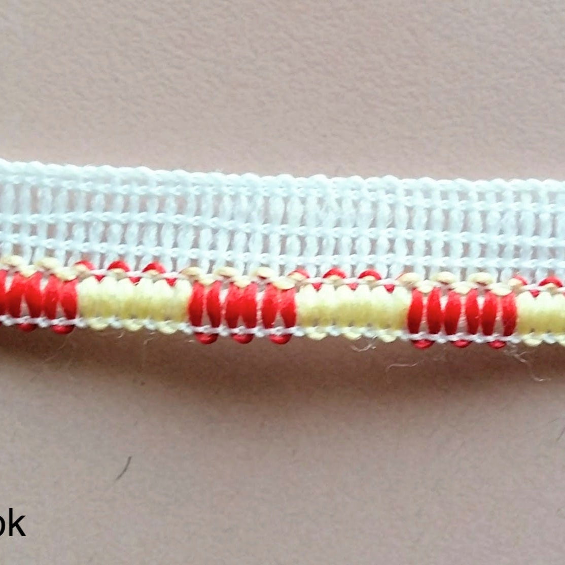 Wholesale Off White, Yellow And Red Trim, 9 Yard Lace