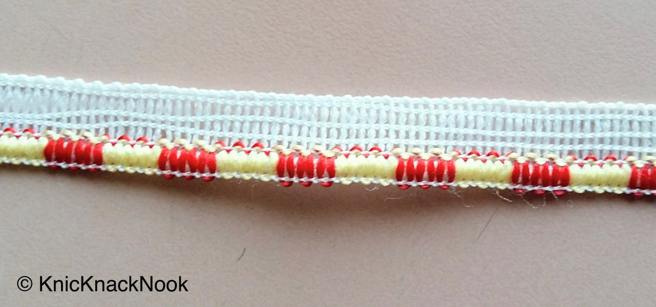 Off White, Yellow And Red Trim, One Yard Lace