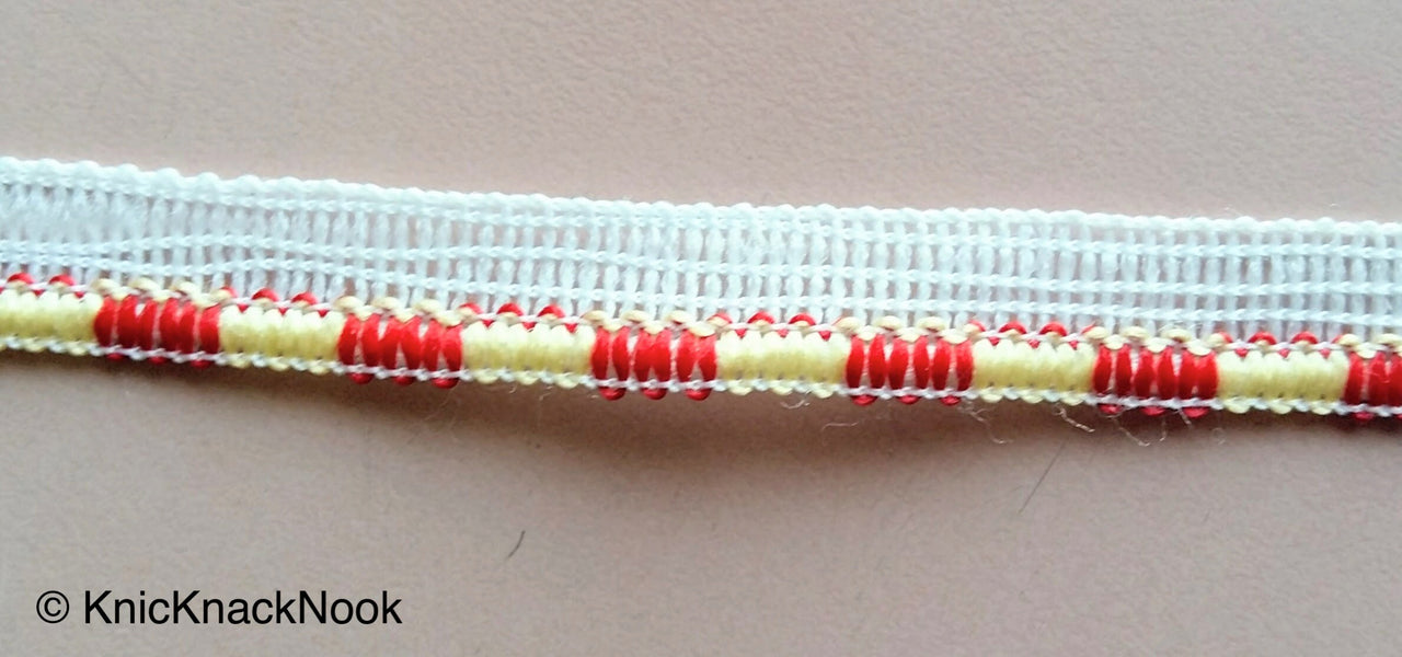 Off White, Yellow And Red Trim, One Yard Lace