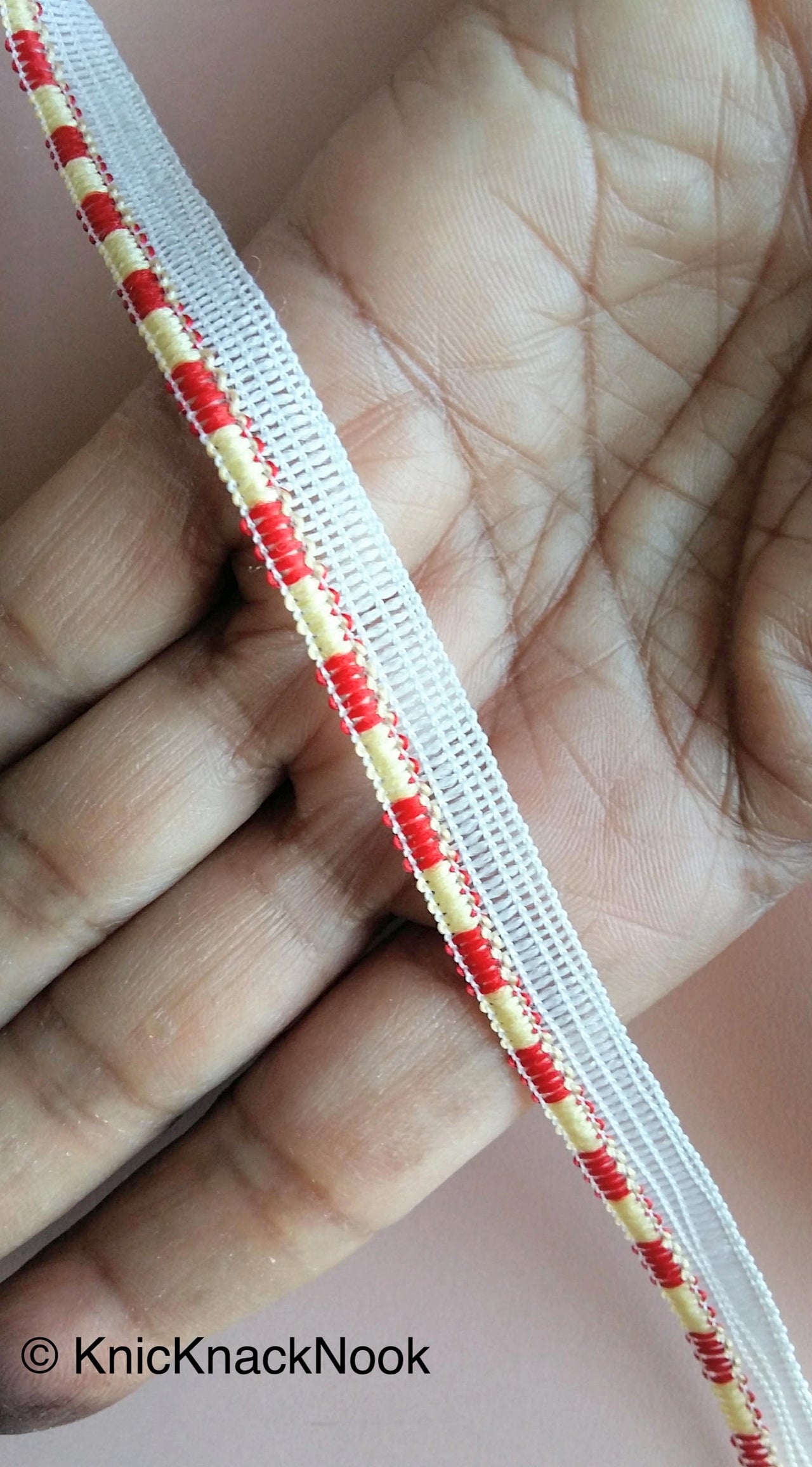 Off White, Yellow And Red Trim, One Yard Lace