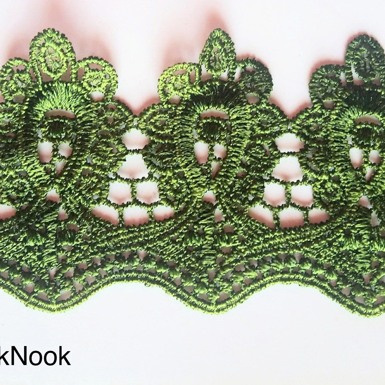 Orange / Green / Beige Embroidery Crochet (Cotton) One Yard Lace Trim, Approx. 75mm Wide - 200317L47/48/49
