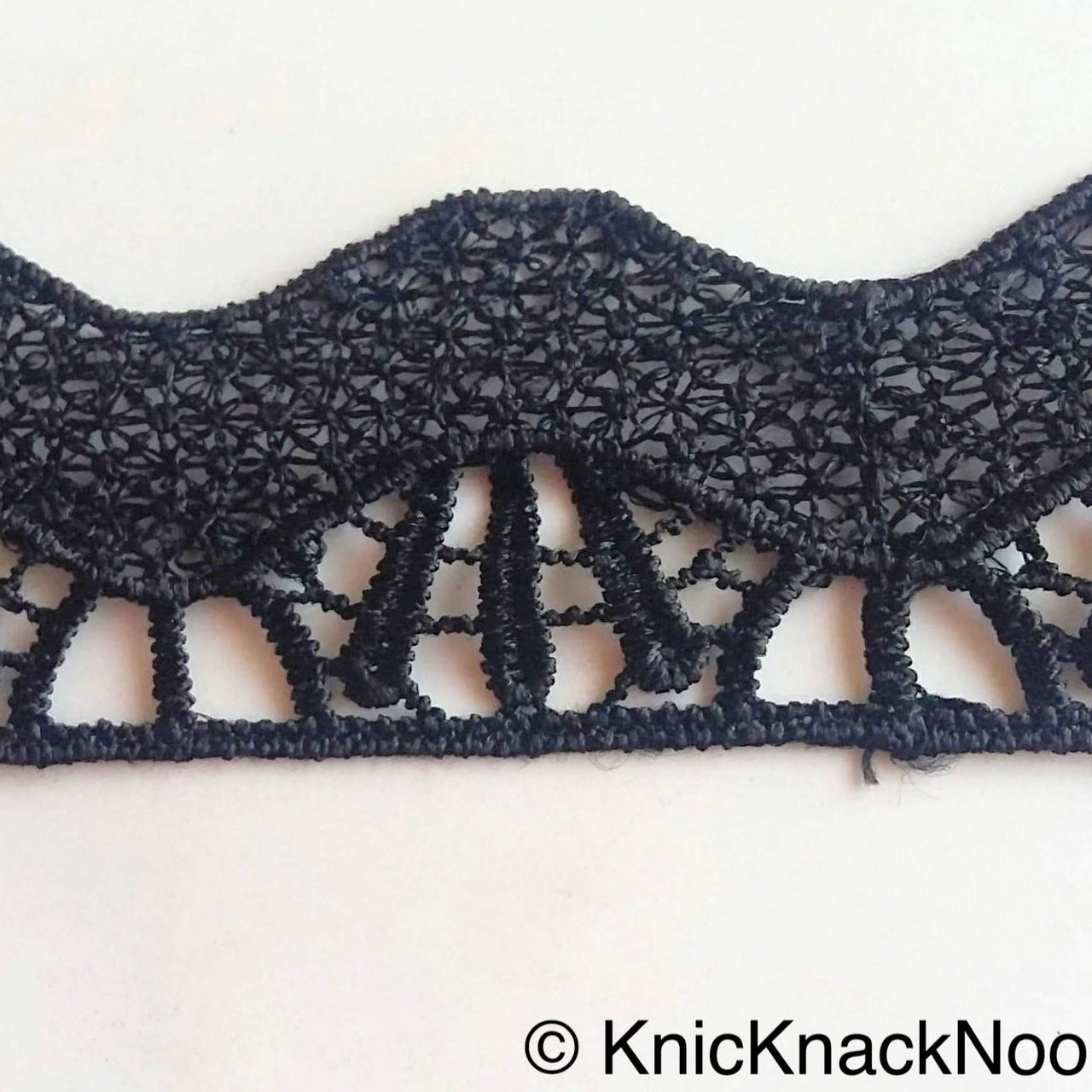 Black Embroidery Thread Cotton Lace Trim, Approx. 50 mm Wide