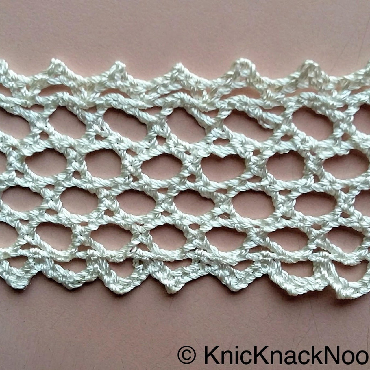 Off White Embroidery Mesh Design Crochet Thread Lace Trim, Trim By Yard