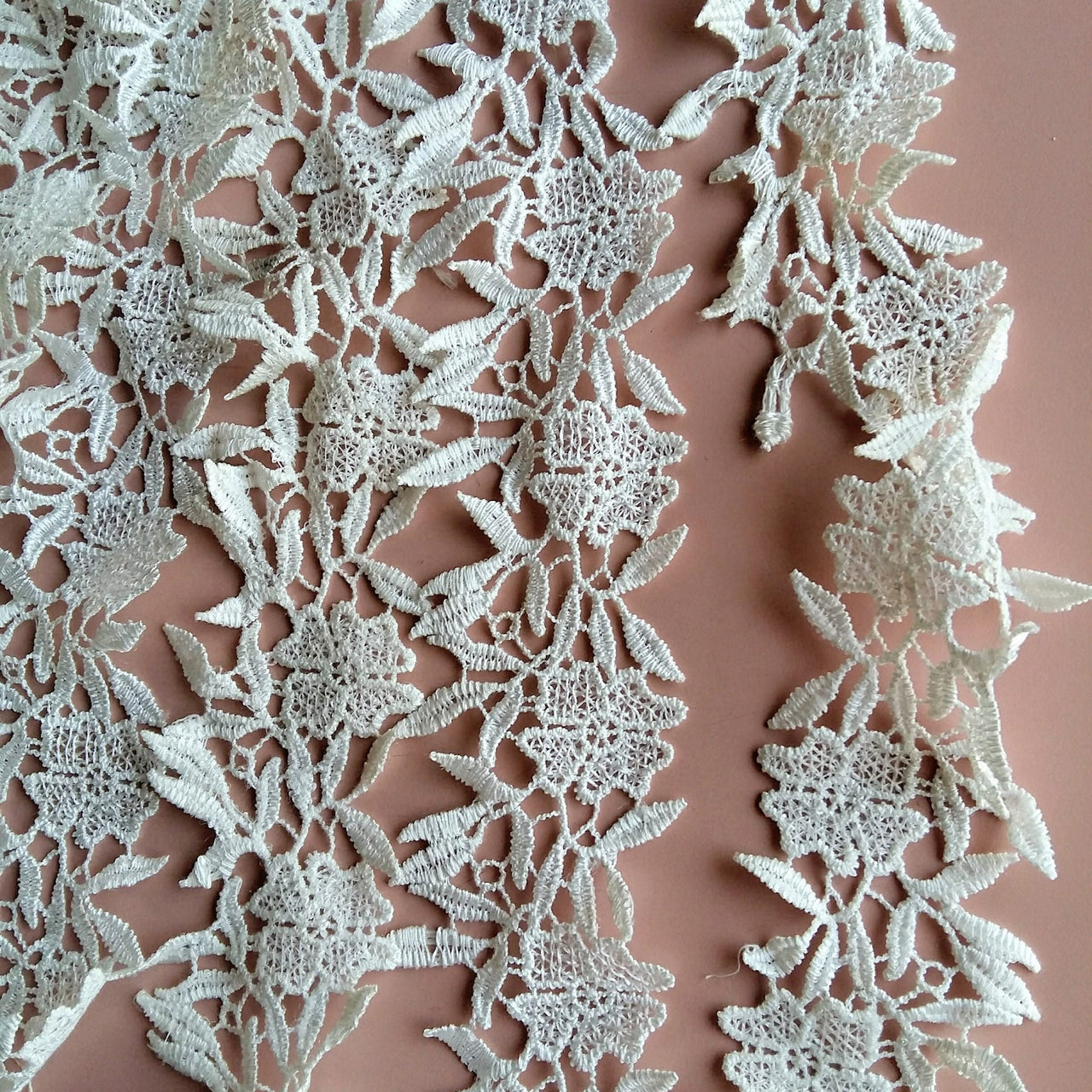 Off White Flower Embroidery Floral Lace Trim, Dyeable Trim, Approx. 65mm - 200317L37