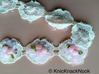 Thumbnail for Off White Cotton Embroidery And Fabric Flower Trim