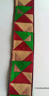 Thumbnail for Green, Maroon Red, Beige And Gold Embroidered Trim