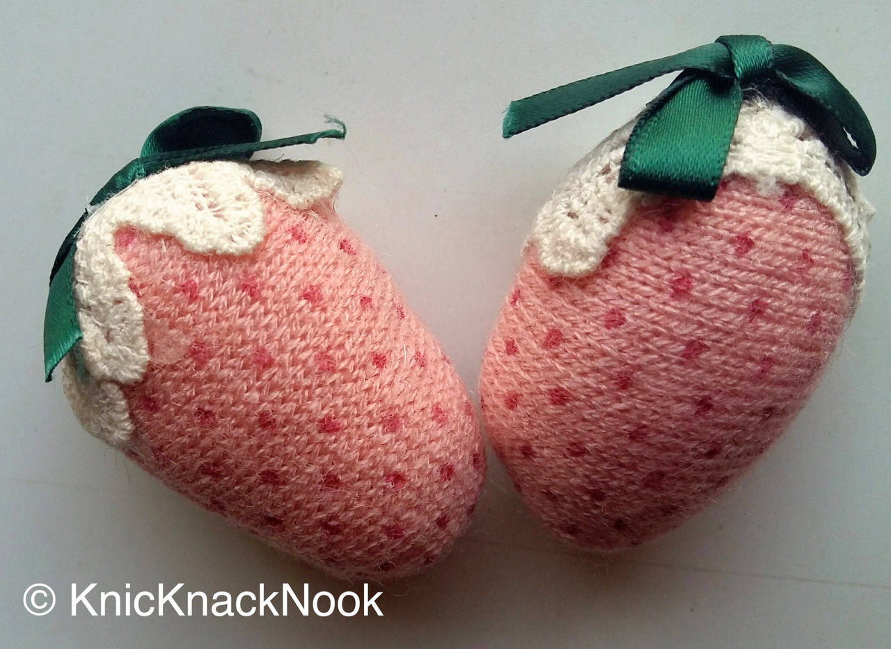 Pink / Yellow, White And Green Strawberry Applique With Polka Dots x 2