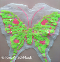 Thumbnail for Neon Pink And Neon Yellow Sequins Butterfly On Net, Appliqué Patches x 1 - 200317A118B