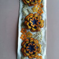 Thumbnail for Beige Fabric Trim With Yellow, Orange, Gold And Blue Floral Embroidery