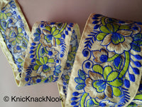 Thumbnail for Beige Fabric Trim With Floral Embroidery, Green, Blue And Beige Embroidered Trim