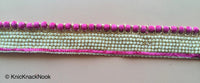 Thumbnail for Green / Fuchsia Pink / Beige Velvet Trim With Off White Seed Pearls And Gold Threadwork, Approx. 30mm Wide - 200317L478 / 79 / 80Trim