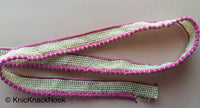 Thumbnail for Green / Fuchsia Pink / Beige Velvet Trim With Off White Seed Pearls And Gold Threadwork, Approx. 30mm Wide - 200317L478 / 79 / 80