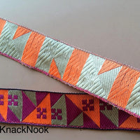 Thumbnail for Fuchsia Pink, Orange And White Embroidery Fabric Lace Trim, Approx. 30mm Wide - 200317L482