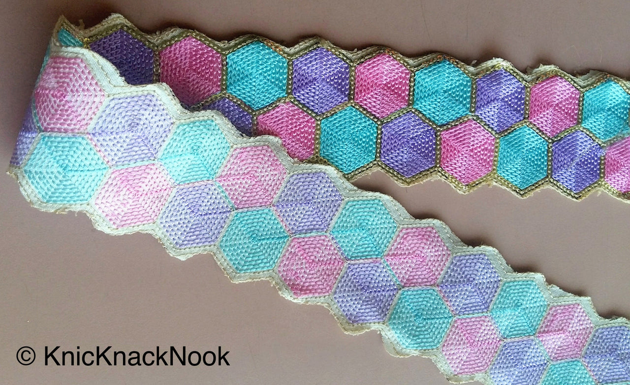 Blue, Pink, Purple And Gold Embroidered Trim