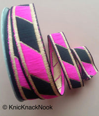 Thumbnail for Black, Fuchsia Pink And Bronze Thread Embroidered Lace Trim, 20mm wide - 200317L337