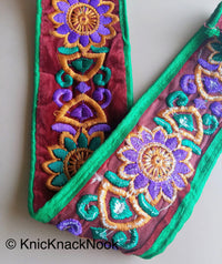 Thumbnail for Green Fabric With Maroon Red Velvet Trim