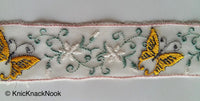 Thumbnail for Pink Net Lace Trim With White, Green, Yellow And Bronze Embroidered Butterfly And Flowers